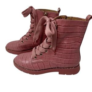 ANTONIO MELANI Pink‎ Leather Lace-Up Combat Boots with Rhinestones- Size 9